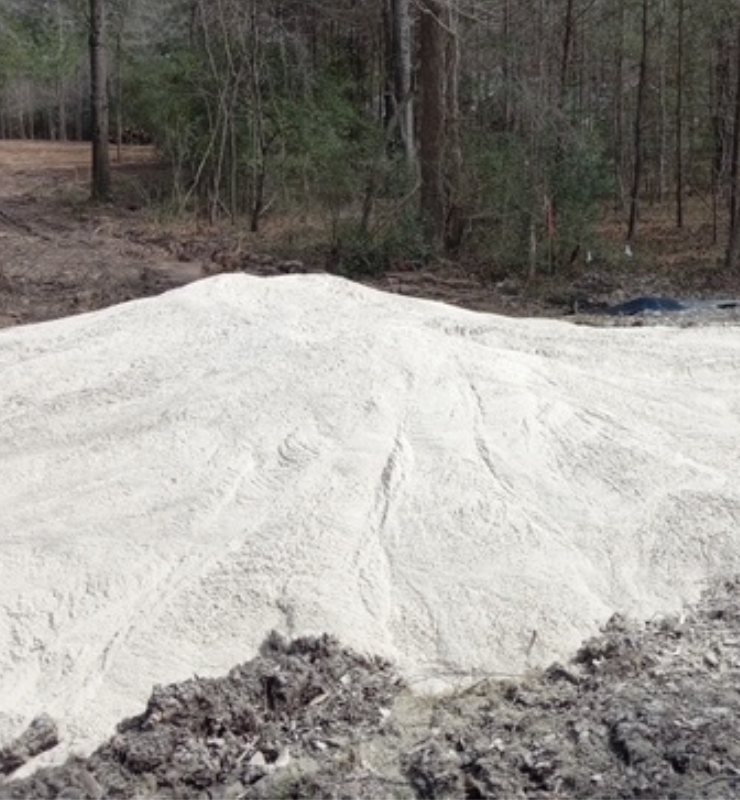 Pile of lime for soil stabilization at a Texas job site