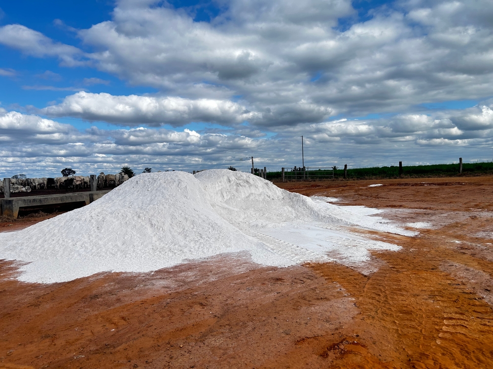 White lime pile for soil stabilization on a Texas job site